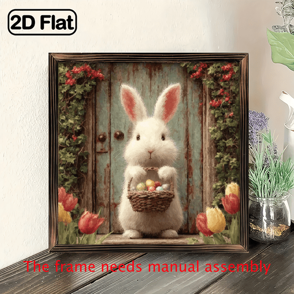 2D Flat, 1pc 88inch Acrylic Decorative Plate, Easter Bunny Heart Shaped Hanging Sign with Colorful Eggs Tulips, Rustic Door Spring Decorative Wall Art for Home, Living Room, Bedroom, Window, Garde