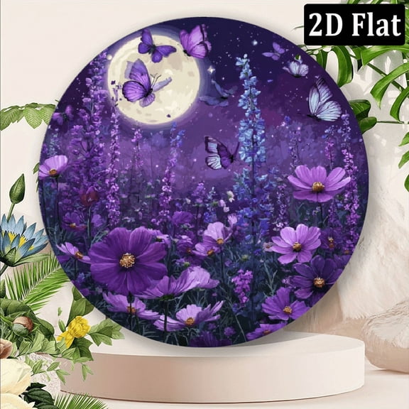 2D Flat, 1pc 8X8Inch Aluminum Charming Purple Butterfly Wreath Garden Suncatchers Round Summer Decor Sign for Windows, Porches Walls - Perfect Holiday Gift