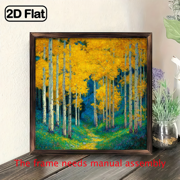 2D Flat, 1pc 8x8 Decorative Sign, Plaque Inch Rustic Farmhouse Wall Art, Framed Pastoral Mural Painting, Country Landscape with Irregular Frame, Panel for Bedroom Decor