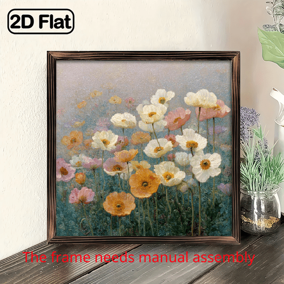 2D Flat, 1pc 8x8 Inch 2D Flat Frame Painting for Bedroom Wall Decor, Featuring a Pastoral Style Mural with Floral Designs, Perfect for Country-Style Wall Art And Rustic Decoration