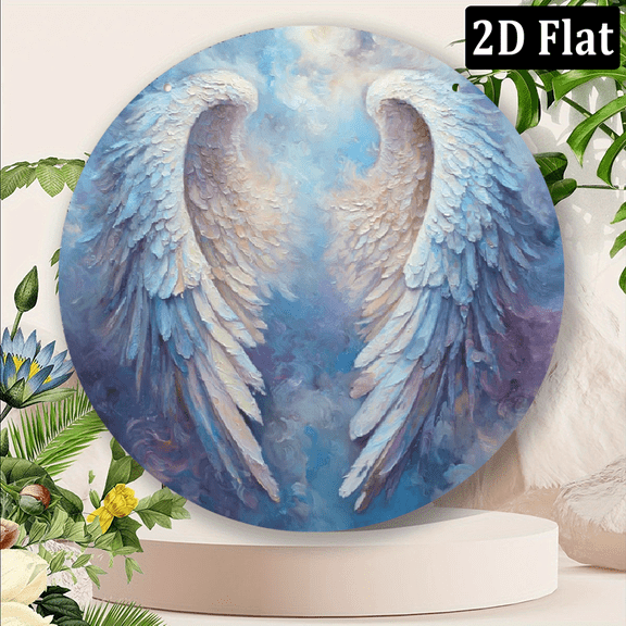 2D Flat, 1pc 8x8 Inch Aluminum Angel Wings Wall Art Sign - Weather-Resistant Indoor_Outdoor Decor with Vibrant Blue White Feathers, Symbol of Comfort Empathy for Classroom, Garden