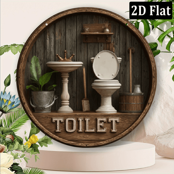 2D Flat, 1pc 8x8 Inch Aluminum Retro Metal Sign - 2D Flat Funny Toilet-Themed Wall Decor with Pre-Drilled Holes, Rustic Bathroom Art for Home, Bar, Restaurant, Cafe - Humorous Gift for Holidays