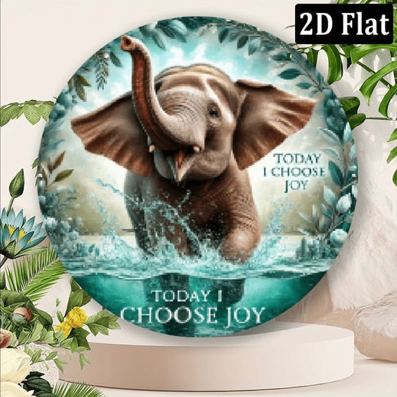 2D Flat, 1pc 8x8 Inch Aluminum Round Metal Sign - Choose Joy Today Elephant Paradise Hippie Garden Decor, HD Print Weather-Resistant Wall Art for Outdoor, Patio, Office, Gardening