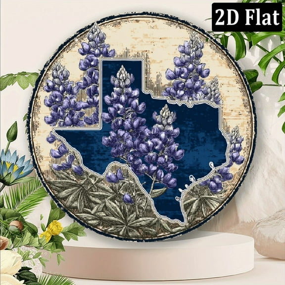 2D Flat, 1pc 8x8 Inch Aluminum Rustic Bluebonnet Texas State Outline Sign with Distressed Finish - Vintage-Inspired IndoorOutdoor Decor for Garden, Porch, Bedroom, Office, Modern Farmhouse Deco