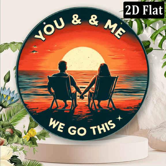 2D Flat, 1pc 8x8 Inch Aluminum Vintage Beach Sunset Metal Sign - Romantic Couple Silhouette Wall Art with YOU MEWE GOT THIS, Waterproof Durable IndoorOutdoor Decor for Home, Bar, Cafe