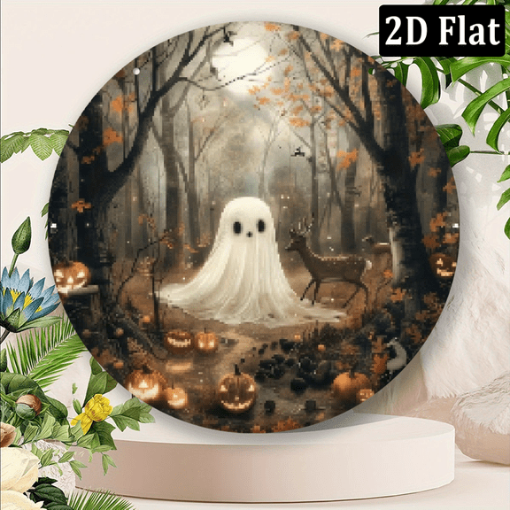 2D Flat, 1pc 8x8 Inch Aluminum Vintage Metal Wall Art - Spooky Halloween Decor with, Pumpkins Autumn Leaves, Durable IndoorOutdoor Sign for Home, Cafe, Garage, Halloween Home Decor