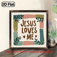 thumbnail image 1 of 2D Flat, 1pc 8x8 Inch Rustic Farmhouse Wooden Framed Wall Art - Jesus Loves Me Verse Sign with Olive Green Leaf Beige Pastel Hues, Boho Decor, Religious Inspirational Gift for Living Room, Bedroom, 1 of 9