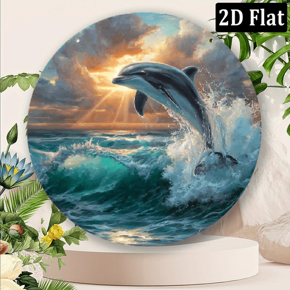 2D Flat, 1pc 8x8inch Aluminum 2D, Dolphin Metal Sign, Wall Decor, Room Decor, Home Decor, Bar Decor, Cafe Decor, Garage Decor Metal Sign (8''x8'' 20cmx20cm)