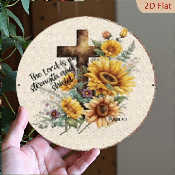 2D Flat, 1pc 8x8inch Aluminum 2D Inch Round Iron Sunflower Cross Metal Wall Art Sign - Decorative Hanging Plaque for Bar, Cafe, Club, Kitchen - Unique Conversation Piece with Rustic Charm