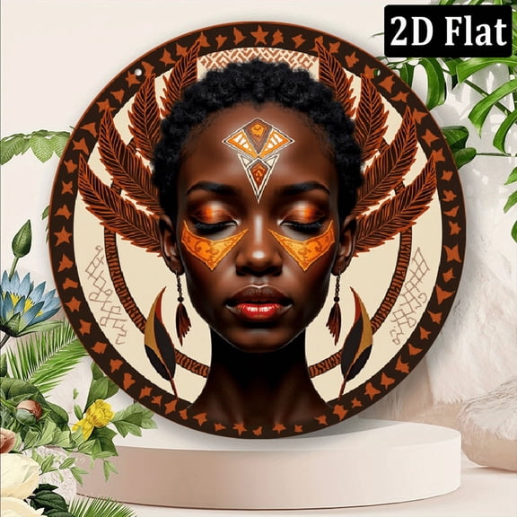 2D Flat, 1pc 8x8inch Aluminum 2D easter stuff flat Round Aluminum Sign Metal Sign African Goddess Metal Sign Round Wreath Sign Round Sign For Home Gifts Decor