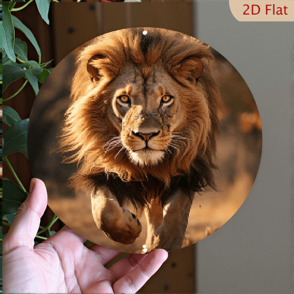 2D Flat, 1pc 8x8inch Aluminum 2D flat In 20x20cm Artificial Painting With The Theme Of Lion Decoration, Circular Logo Suitable For Living Room Decoration, Gifts, Wall Decoration, Home Decoratio