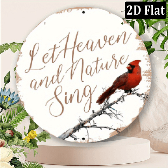 2D Flat, 1pc 8x8inch Aluminum 2D flat Charming Red Bird Text Round 2D Sign - Perfect for Wreaths, Room Decor, Kitchen, Garden, Garage Office