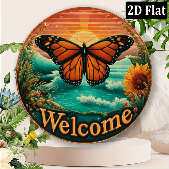 2D Flat, 1pc 8x8inch Aluminum 2D flat Fantasy Gnome Elf Holding Christmas Ornament Wall Hanging Decor - Round Art Panel, Wreath Centerpiece for Living Room