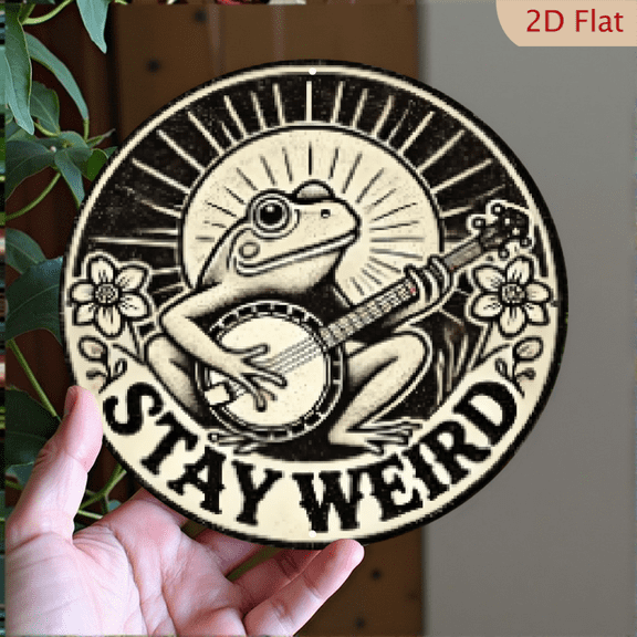 2D Flat, 1pc 8x8inch Aluminum 2D flat Vintage Round Sign Stay Weird - Novelty Engraved Metal Plate, Eclectic Wall Art for Home, Room, Cafe, Bar, Outdoor Decor, 8inch Diameter, Includes Hang