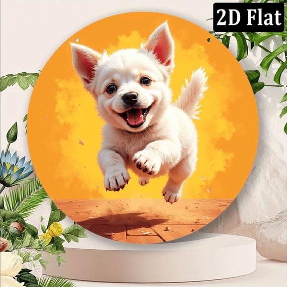 2D Flat, 1pc 8x8inch Aluminum Charming Dog-Themed Round Wall Decor - Vintage Style, Perfect for Home, Office, Bar Kitchen