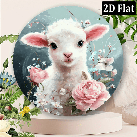 2D Flat, 1pc 8x8inch Aluminum Metal Sign, Lamb Decorative Wall Poster, For Home Garden Bedroom Bathroom Garage Cafe Office Decor