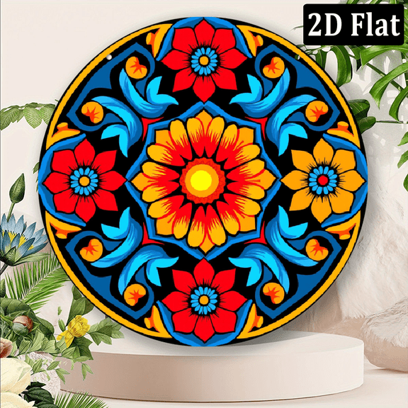 2D Flat, 1pc 8x8inch Aluminum Metal Sign Simple Line Draw Of Nordic Folk Art Flowers They Arepngfor Home Decor, Wall Decor, metal Wreath Sign, Door Decor