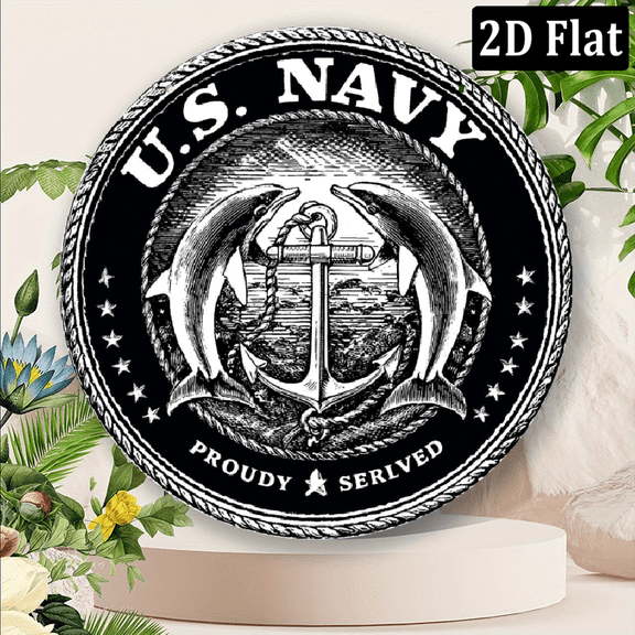 2D Flat, 1pc 8x8inch Aluminum Patriotic Navy Submarine Silvery Dolphin 2D Wall Art - Vintage Garage, Restaurant, Coffee Bar, and Living Room Decor Sign 8x8 Inches