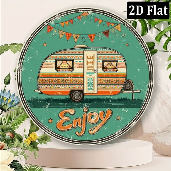 2D Flat, 1pc 8x8inch Aluminum RetroEnjoy Life Happy Camper Wall Art, Waterproof and Rustproof Metal Sign for Home, Office, and Outdoor Decor, Ideal for Mother'S Day, New Year, Easter, and Chri