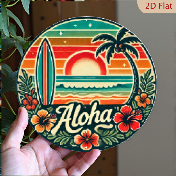 2D Flat, 1pc 8x8inch Aluminum, Rustic 2D Sign, inches, Aloha Beach Scene, Vintage Wall Art, Indoor Outdoor Decor, Home Room Decor, Nature Lover, Holiday Gift, Craft Tool Supplies