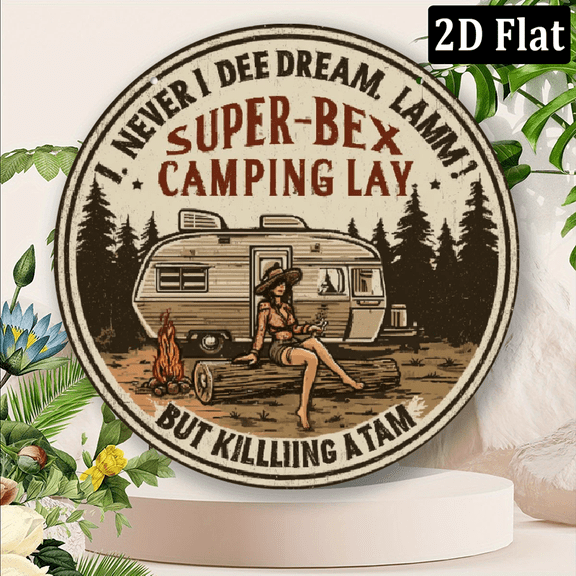 2D Flat, 1pc 8x8inch Aluminum Super Sexy Camping Lady Vintage Sign - Perfect for Garage, Farmhouse, Porch More inches