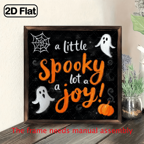 2D Flat, 1pc 8x8inch Wooden Sign Spooky Joy Halloween Wood Sign Farmhouse Decor Rustic Home Art Fall Seasonal Display Framed Wall Art Deco for Kitchen Bathroom Living Room Decoration Best Gifts