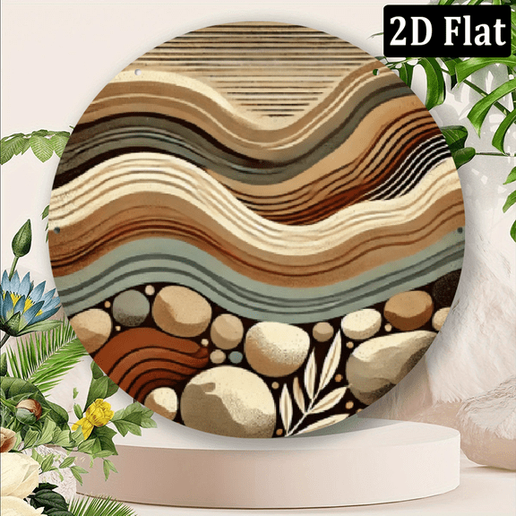 2D Flat 1pc Abstract Wave Design Round Aluminum Metal Wall Art, 8x8 Inch Vintage Decorative Plaque for IndoorOutdoor, Restaurant, Garden, Bar, Cafe, Gym, Restroom - Aluminum Material, Room Decor