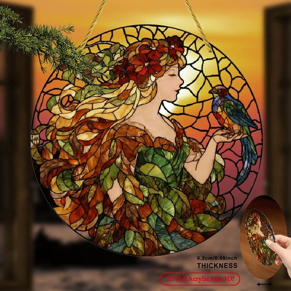 2D Flat, 1pc Acrylic Sun Catcher Elegant Fairy Holding Insect and Bird, Perfect for Window, Wall, Porch, and Garden Decoration, Adds Warm Atmosphere and Festive Spirit - 8x8inch