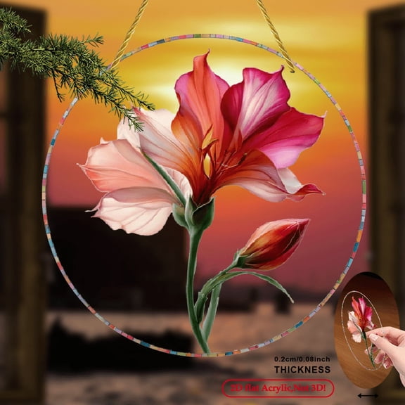 2D Flat - 1pc Acrylic Suncatcher Graceful Freesia Flower Design for Windows Car Mirrors Home Decor Enhances Space with Natural Elegance 8x8 Size Perfect Hanging Decoration