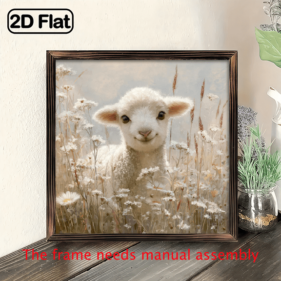 2D Flat, 1pc Adorable Baby Sheep Farm Animal Art Heart Shaped Hanging Sign Wall Decor for Nursery Bedroom Living Room Home Office.wooden board painting