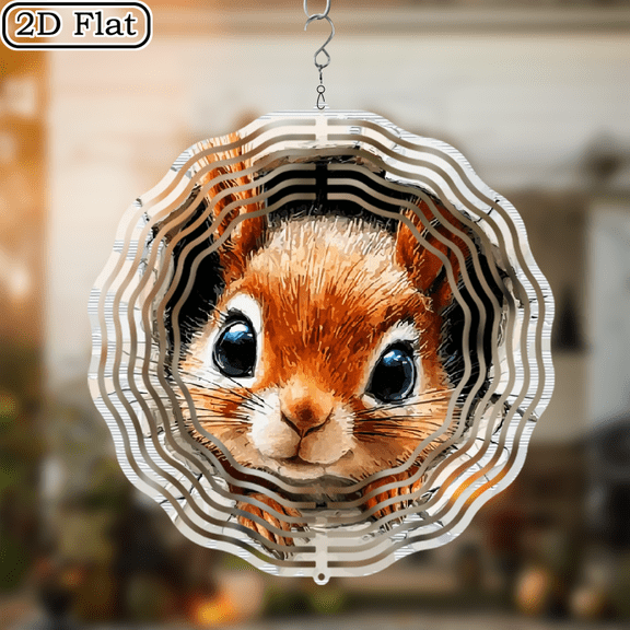 2D Flat, 1pc Adorable Squirrel Peeking Nest Design Metal Wind Chime - Rustic Outdoor Garden Decor, Fall-Themed Hanging Ornament, Perfect for Thanksgiving Christmas Gifts, Outdoor Ornament Winter T