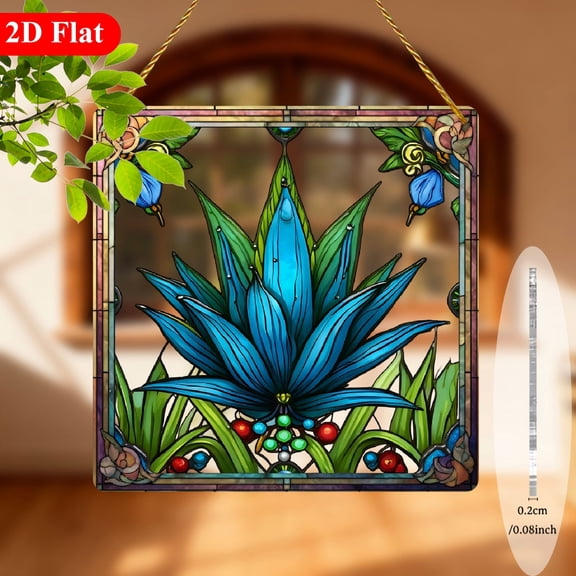 2D Flat, 1pc Agave Plant Suncatcher - Southwestern Desert Decor Window Hanging Plaque with Teal, Green, Golden, Lightweight Acrylic IndoorOutdoor Decoration for Home, Garden, Office - Christm