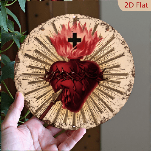 2D Flat, 1pc Aluminum 2DVintage Sacred Heart Sign - 8x8in Perfect for Man Cave, Home Bar Outdoor Decor Ideal Gift for Family Friends