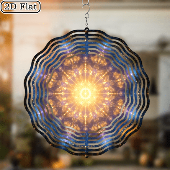 2D Flat 1pc Animal Plant Theme Round Wind Chime - 10x10in Metal Frame, No Electricity Needed, Vibrant Blue Golden Design for Home Garden Decor, Perfect Gift for Christmas, Halloween, Birthdays, Ou