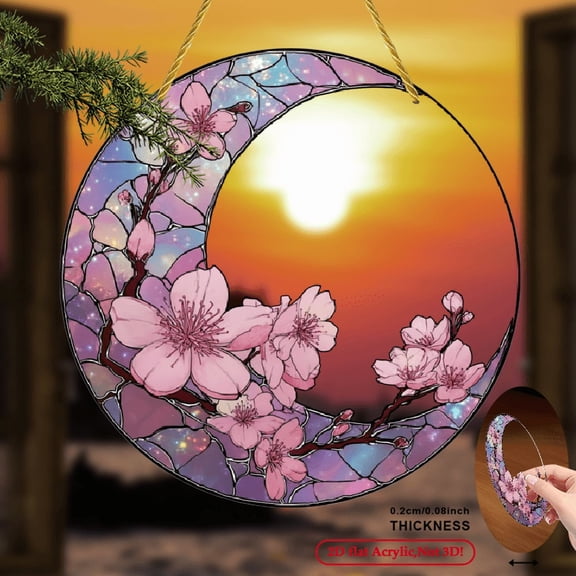 2D Flat 1pc Art Deco Acrylic Sakura Blossom Suncatcher, Stained Glass Style, Window Hanging, Wall Mountable, Featherless, with Indoor Outdoor Decor, for Valentine'S Day, Thanksgiving, Christmas