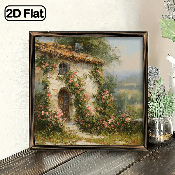 2D Flat, 1pc Art Deco Rustic Farmhouse Style Country Garden Path Wooden Sign, 8x8 Inch, Framed Decorative, Use Without Electricity, Wall Hanging, Multipurpose, with Wood Material, for Home Porch