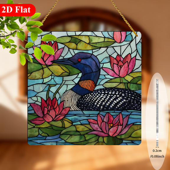 2D Flat 1pc Art Decor Style Acrylic Loon Bird Suncatcher, Hanging Ornament for Window Sill, Porch, Patio, Garden, Office, Bar, Cafe, Farmhouse, Room Decoration - Ideal Gift for Holidays