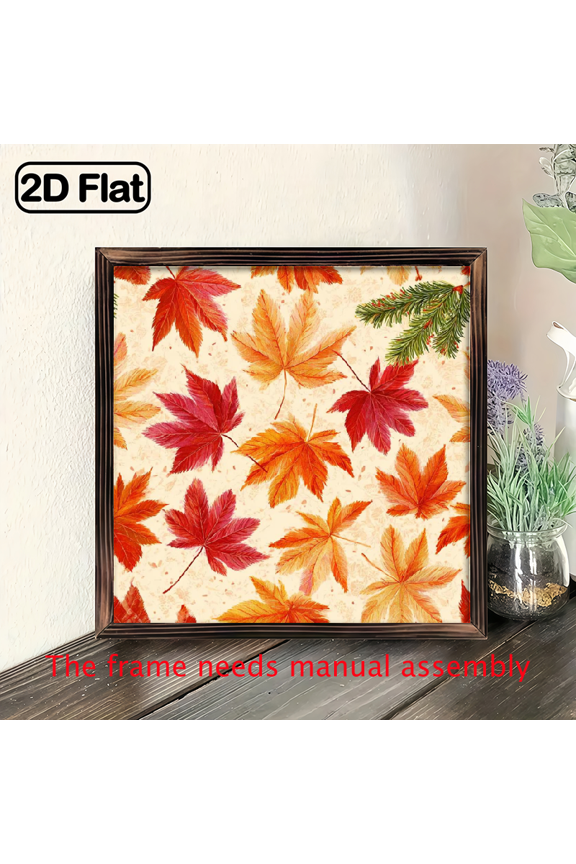 2D Flat, 1pc Autumn Maple Leaf Wall Art - Fall Foliage Decor in Red, Orange, Beige - Modern Farmhouse Minimalist Fall Decoration - Easy Hang Corner Tabs - Seasonal Home, Office 8*8in