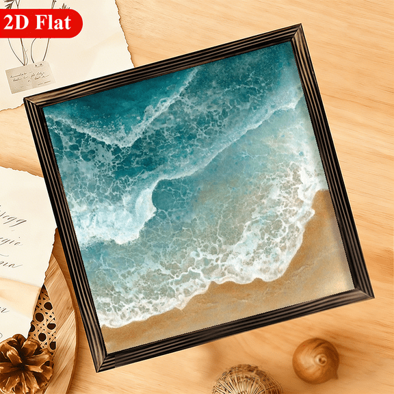 2D Flat 1pc, Beach Waves Framed Wood Sign Farmhouse Wall Art for Home, Entryway, Living Room, Bedroom, Desktop Decoration Housewarming Gifts 12x12 Inch
