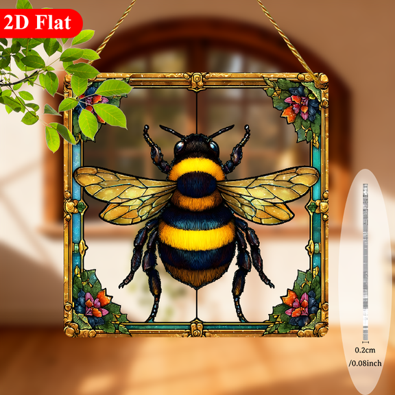 2D Flat, 1pc, Bee Suncatchers, Garden Suncatchers (8X8in), Bees Flying In The Garden, Nature-Inspired Design, Outdoor Decor, Hanging Decor, Birthday Gifts, Housewarming Gifts, Wedding Gifts