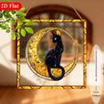 thumbnail image 1 of 2D Flat, 1pc Black Cat Witch Crescent Moon Theme Cute Cartoon Square Hanging Decor Suncatcher for Home Garden Christmas Birthday Gift, 2D Flat, 1 of 8
