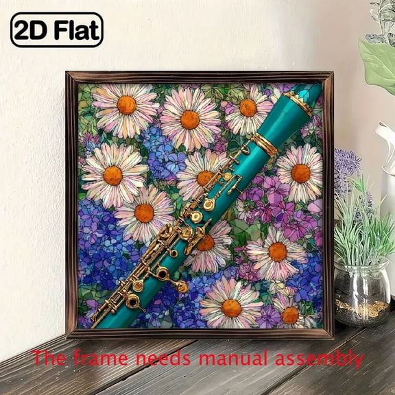 2D Flat, 1pc Bohemian Daisy Suncatcher Window Panel - 8x8 Inch Square Blue Purple Floral Acrylic Wall_ Ceiling_Hanging Decor with Golden Cord, Decoration, Gift for home, Garden, Birth 8*8in
