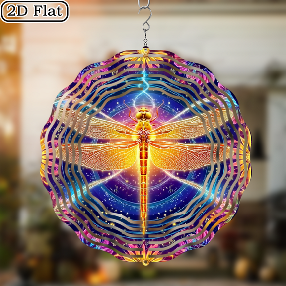 2D Flat, 1pc Bohemian Dragonfly Windmill - Outdoor_Indoor Hanging Decoration with Dynamic Motion, Laser, Garden Art in Blue, Purple, Pink, Yellow, Green, Orange, Red, Perfect Gift for Christmas