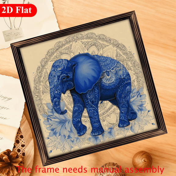 2D Flat 1pc Bohemian Elephant Wall Art - Wood Rustic Farmhouse Wood Sign with Elephant, 12x12 Inch Wood Frame, Decor for Living Room, Kitchen, Cafe - Elephant-Themed Holiday Gift Suitable for Fa