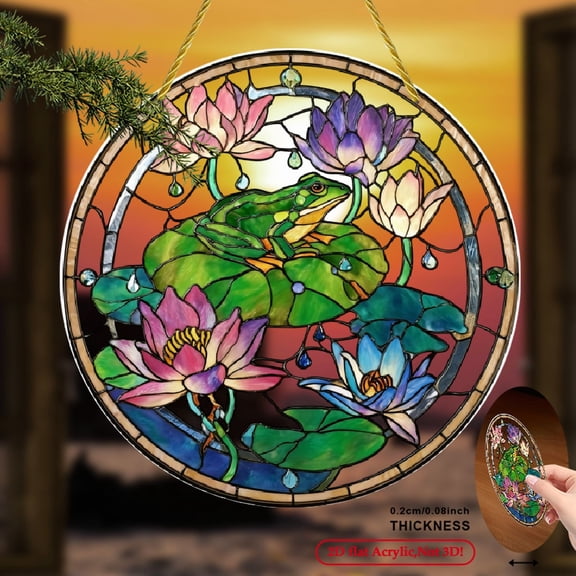 2D Flat, 1pc Bohemian Frog with Flowers Acrylic Suncatcher - 8x8 Inch Colorful Window Hanging Decor, Romantic Nature-Themed Home Holiday Decorations for Halloween, Christmas, Birthdays
