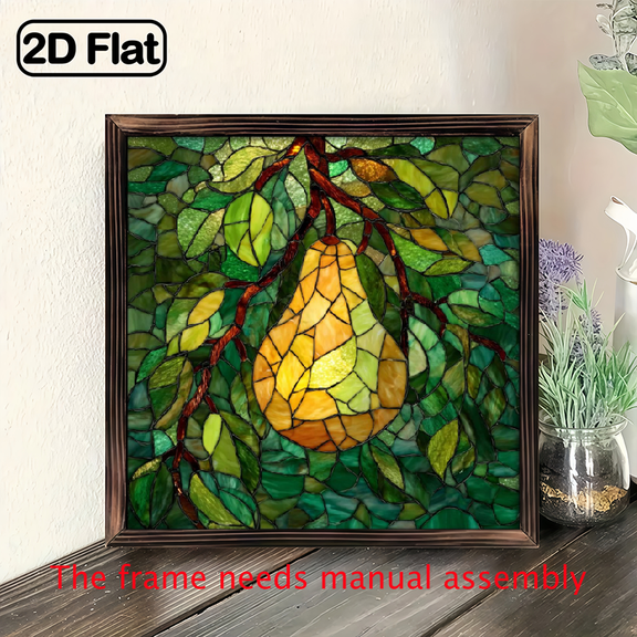 2D Flat, 1pc Bohemian Green Yellow Pear Leaf Suncatcher Wall Hanging Decor - 8x8 Inch Square Acrylic Panel, IndoorOutdoor Garden, Christmas party Decoration, Lightweight Durable Leaf Design