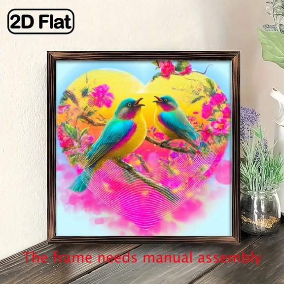 2D Flat, 1pc Bohemian Heart-Shaped Wind Chime with Moving Birds Blossoms - Color-Changing Kinetic Wind- Sculpture, Durable Iron Wall Ceiling Decor Suitable for Christmas, Garden,, Balcony, Indoor