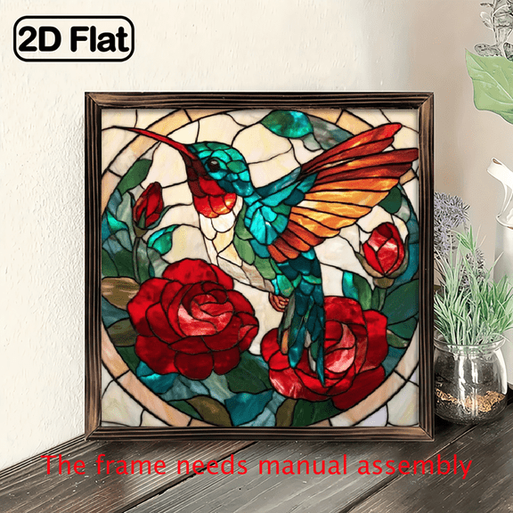 2D Flat, 1pc Bohemian Heart-Shaped Window Ornament - Vintage Floral Suncatcher with Red Roses, Green Leaves Hummingbirds, Transparent Background Easy to Hang for Home, Valentine'S Day Gift, Garden