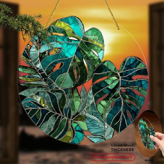 2D Flat, 1pc Bohemian Monstera Plant Suncatcher - 8 Acrylic With Tropical Leaf Design, Garden, No Electricity Needed, Perfect Gift For Plant Lovers, Moms, Girlfriends Besties