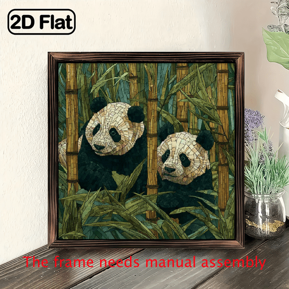 2D Flat, 1pc Bohemian Panda Bamboo Forest Acrylic Wall Plaque - 8x8 Inch Square Stained Window Hanging, Outdoor Cute Chinese-Themed Decor, for, Garden, Birthday or Housewarming Gift (with PandaBambo